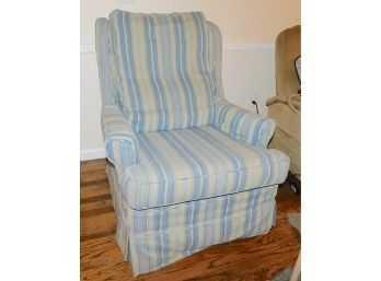 Blue & White Striped Upholstered Arm Chair