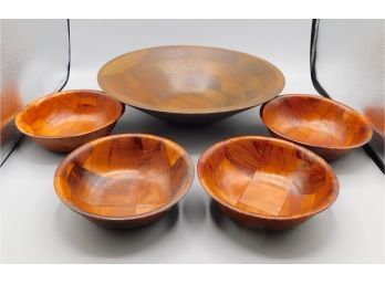 Wooden Salad Bowl With Bamboo Serving Dishes