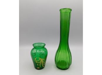 Green Glass Decorative Vases - Set Of Two