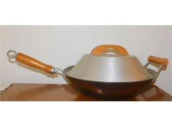 Wok/ Stir Fry Pan With Wooden Handles & Lid