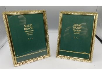 Solid Brass Hand Polished Lacquered 5 X 7 Picture Frames - 2 Total