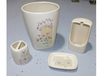 Ceramic Floral Pattern Bathroom Accessory Set - 4 Total