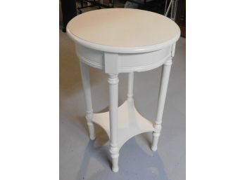White Wooden Pedestal Table With Shelf