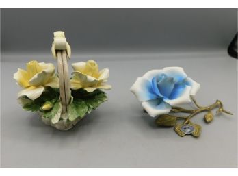 Vintage Capodimonte Bone China Flower Figurines - 2 Total