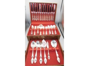 Vintage Oneida Floral Pattern Silver Plated Flatware Set - 39 Pieces Total - Vinyl Carry Case Included