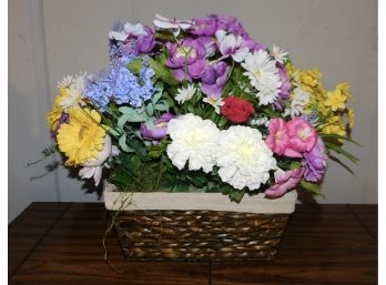 Faux Floral Arrangement In Wicker Basket
