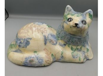Vintage Floral Porcelain Cat Decor