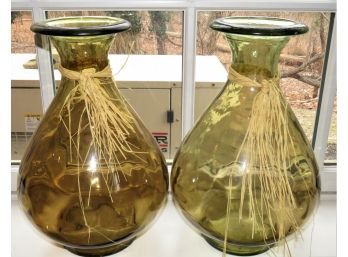 Linens N Things Atlantis Amber Decorative Glass Vases With Raffia Ribbon - Set Of 2