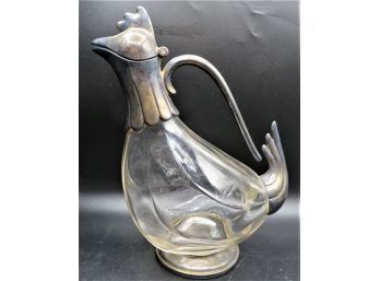Silver Plated Metal & Glass Rooster Footed Pitcher
