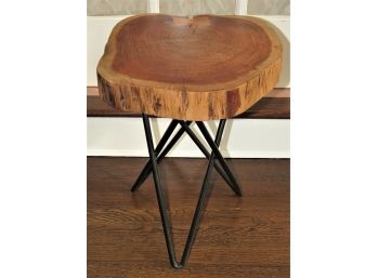 Tree Stump Table/plant Stand With Metal Base
