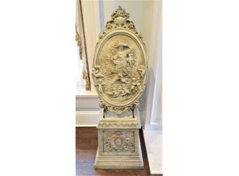 S.F. Imports Inc. Oval Stone Cherub Motif Medallion On Metal Stand With Resin Pedestal Base