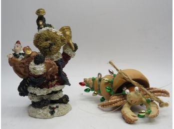Holiday Bear Figurine & Hermit Crab Ornament - Set Of 2