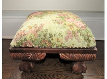 Tapestry Fabric Covered Wood Foot Rest/stool With Decorative Nail Accents