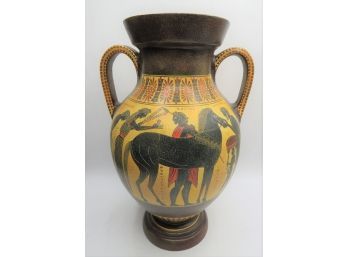 Exact Copy Of 530 B.c. Hand-painted In Greece By C. Koulouria Black Belly Amphora Handled Vase
