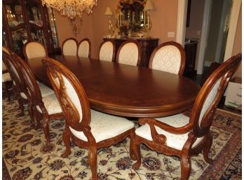 American Drew Jessica McClintock Dining Table W/12 Chairs Fabric Upholstered Chairs Two Leaves & Table Padding