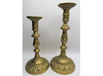 Brass Candlestick Holders - Set Of 2 Assorted Sizes