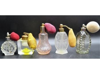 Vintage Glass Perfume Bottles - Assorted Set Of 5