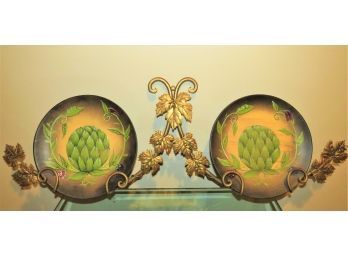 Gold-tone Metal Leaf Double Plate Holder With 2 Toyo Artichoke Print Plates