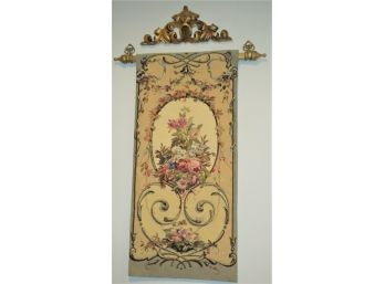 Tapestry Wall Hanging With Rod & Decorative Scroll Plaque