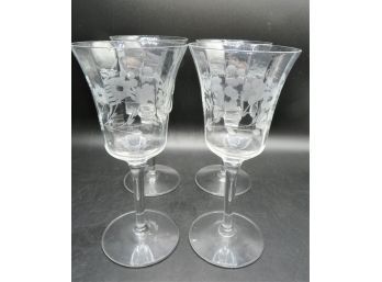 Etched Cornflower Wine Glasses - Set Of 4