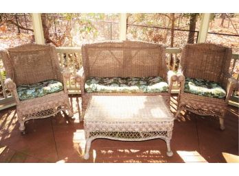 Outdoor Wicker Furniture Loveseat, Rocker, Chair And Coffee Table With Cushions
