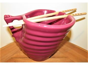 Elan McPherson Ramen Udon Noodle Bowl Burgundy Maroon/ Art Pottery Noodle Bowl & Chopsticks