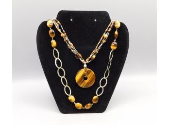 Faux Tigers Eye Stone Necklace Set - Set Of Two