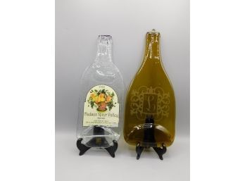 Pressed Glass Wine Bottle Cheese Boards - Set Of Two