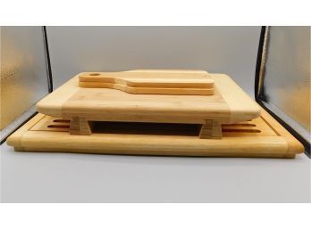 Totally Bamboo Cutting Board With Trivet Tray & Two Cheese Boards