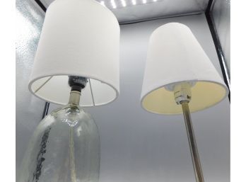 Silver Tone & Glass Small Table Lamps - Set Of Two
