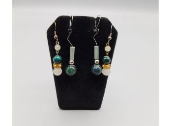 Earth Tones Neutral Colored Beaded Dangle Earrings - Set Of Two Pairs