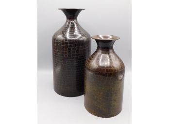 Market Bazaar Snake Skin Design Metal Decorative Vases - Set Of Two
