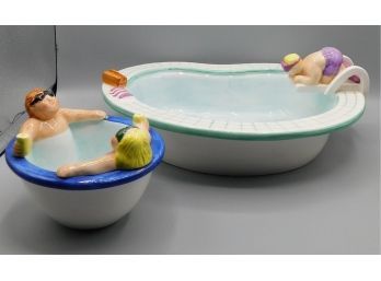 Lotus 1995 Swimming Pool And Hot Tub Ceramic Chips & Dip Bowls