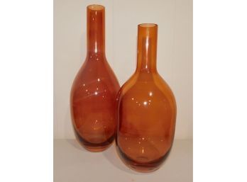 Amber Tone Glass Decorative Flower Vases - Set Of Two