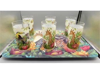 Evolution Sakura Safari Acrylic Drinking Glasses With Plastic Serving Tray