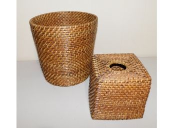 Wicker Woven Bathroom Waste Basket & Tissue Box Cover