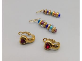 Agatha Gold Tone Heart Earrings & Gold Tone Multicolored Beaded Dangle Earrings