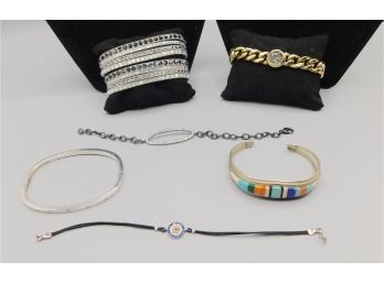 Agatha Gold Tone Portrait Chain Bracelet, Faux Leather Wrap Bracelet & Accent Bracelets