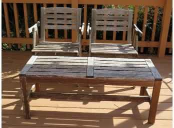 Wood Patio Chairs & Coffee Table/bench - Set Of 3