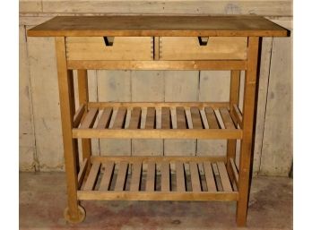 Wood Cart/counter With 2 Shelves, 2 Drawers & 2 Wheels