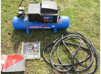 Air Compressor Air Power Devilbiss 3 Gal/1 1/2 Hp, Model DFAC153-1, With Attachments Accessories