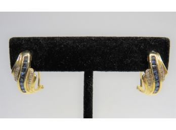 14K Yellow Gold Sapphire & Diamond Earrings, 5.6 Grams