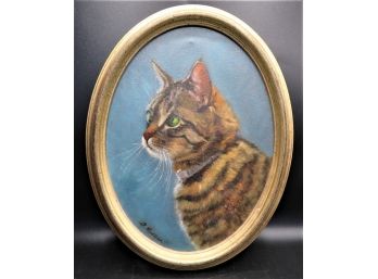 Doris Redlien Portrait Of A Cat Painting  In Oval Frame
