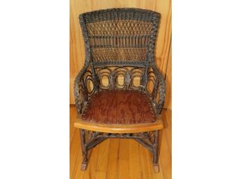 Vintage Wicker & Wood Children's Rocking Chair 'J' Engraved Initial