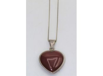 Sterling Silver Necklace With Stone Heart Pendant