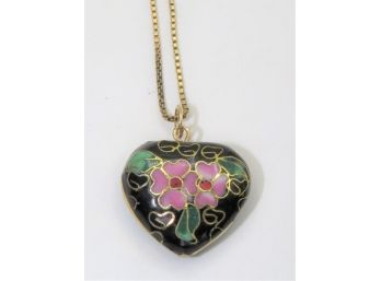 Sterling Silver Cloisonn Heart-shaped Necklace