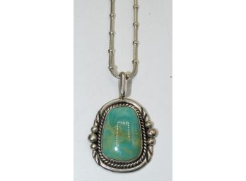 Sterling Silver Turquoise Pendant & Costume Jewelry Chain
