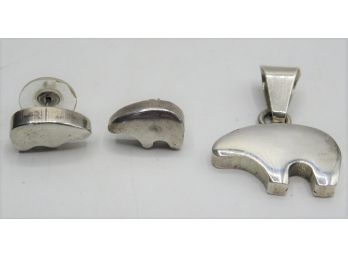 Sterling Silver Polar Bear Pendant & Matching Earrings