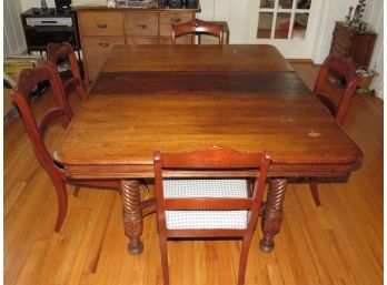 Wood Dining Table With 5 Chairs, 6 Leaves