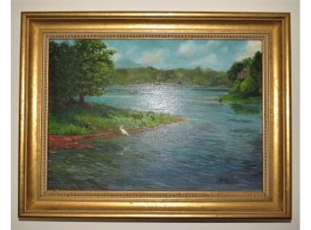 Doris Redlien Water View Landscape Painting, Framed